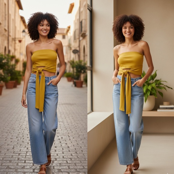 NWT The Drop Women's Citronelle Wrap-Around Rib Bustier Cropped Top SIZE S - Picture 3 of 13